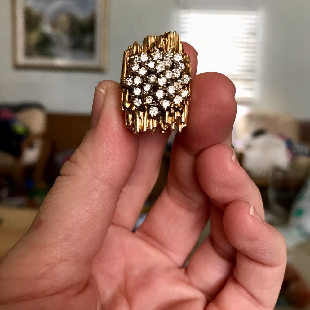 2.10 Carat Diamond 14 Karat Yellow Gold Bark Band Ring - Picture 3 of 7